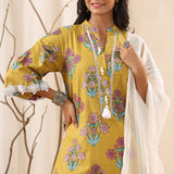 Mustard Pearl Detailing Cotton Kurta