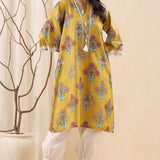 Mustard Pearl Detailing Cotton Kurta