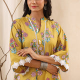 Mustard Pearl Detailing Cotton Kurta