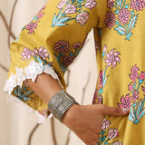 Mustard Pearl Detailing Cotton Kurta