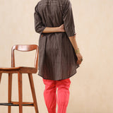 Brown Cotton Collared Tunic For Women