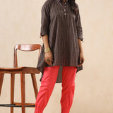 Brown Cotton Collared Tunic For Women