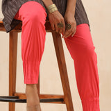 Coral Red Cotton Lycra Stretch Slim Fit Pant