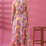 Multicolored Flared Cotton Dress