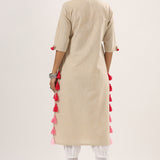 Beige Trendy Straight Cotton Kurta