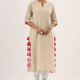 Beige Trendy Straight Cotton Kurta