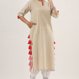 Beige Trendy Straight Cotton Kurta