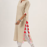 Beige Trendy Straight Cotton Kurta