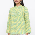 GREEN COLOUR LEHARIYA PRINTED COTTON TUNIC