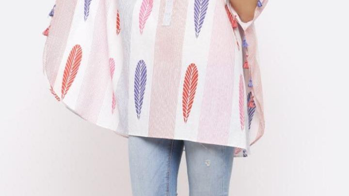 LEAF PRINTED SHORT COTTON KAFTAN